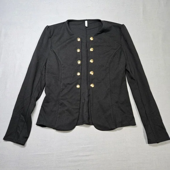 Halara SculptKnit Round Neck Decorative Button Slim Work Blazer Black Medium - Picture 4 of 12